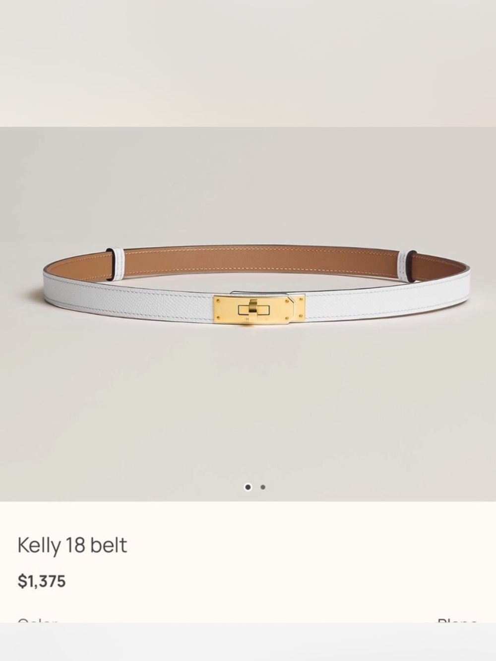 Hermes White Leather Kelly 18 Belt with Gold Hardware
